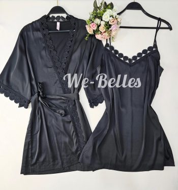 Déshabillé en Satin NT203  NOIR